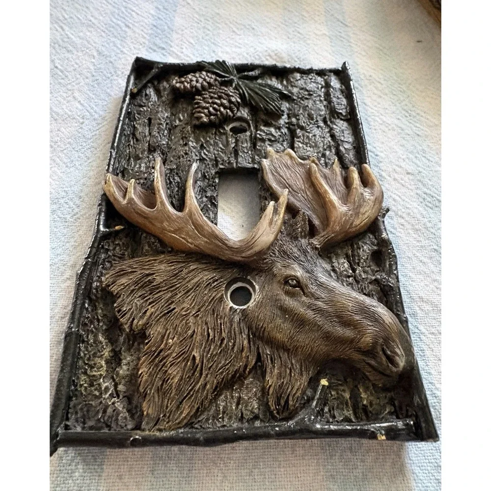 Moose Single Switch Light Switch Cover 3D Design Wood & Acorn Brown